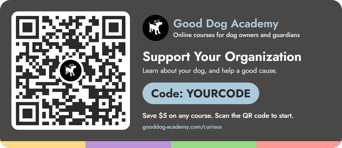 Sample fundraising badge with a QR code and coupon code